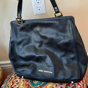 Juicy Couture black leather electric blue satin lining gold studs bag